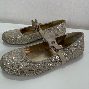 Michael Kors Girls 3 Mary Janes Slip On Gold Glitter Ballet Flats Logo Coquette